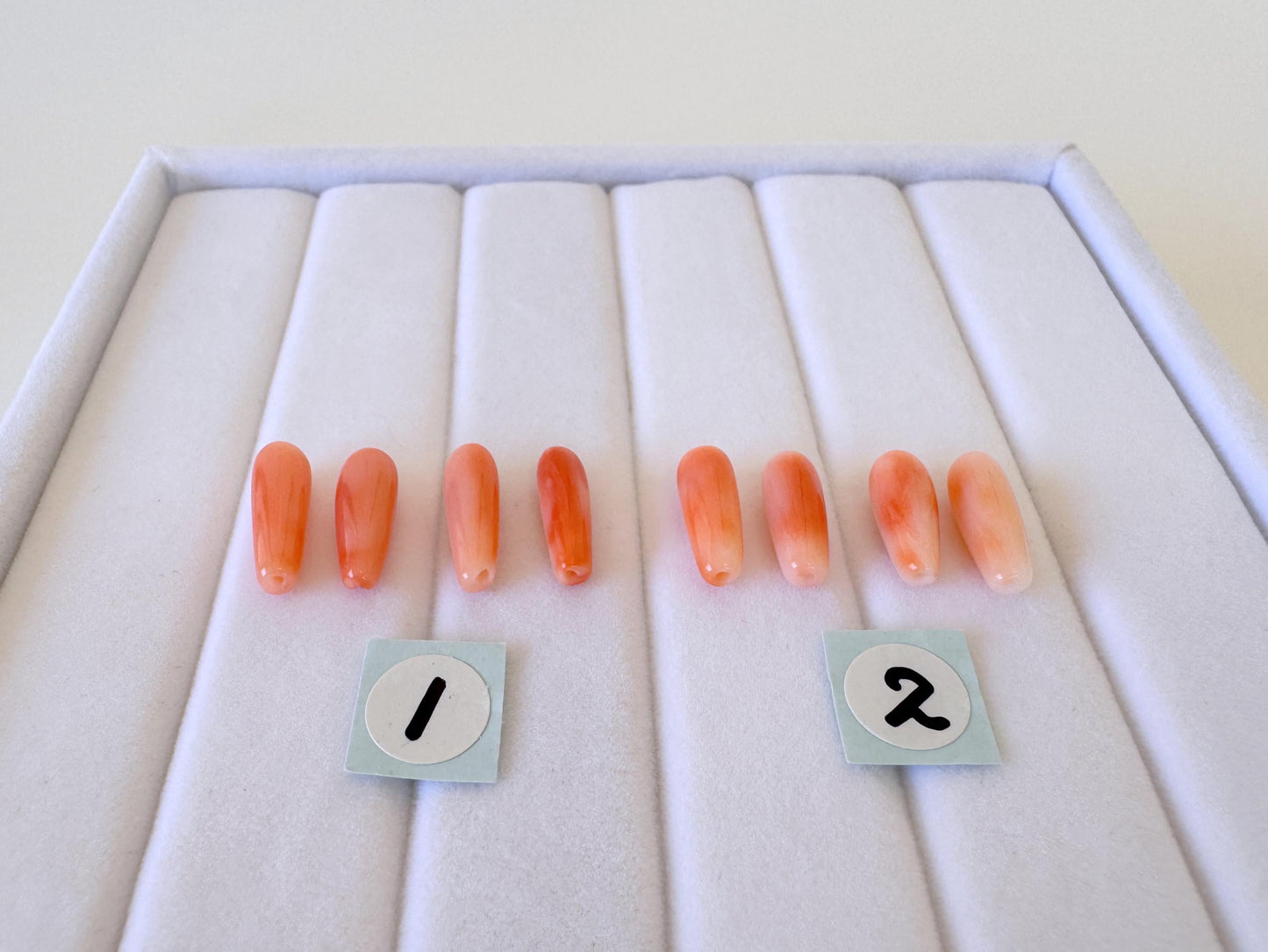 Natural Deep Sea Coral Drop Loose, Pink Orange, Jewelry Making, 4 Pcs set, Hole on Top