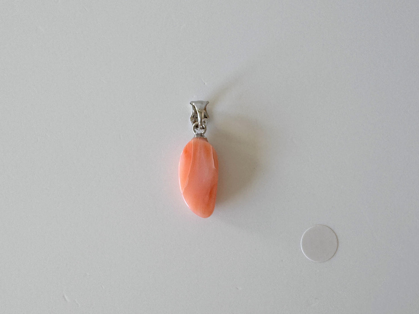 Natural Deep Sea Coral Unique Shaped Pendant, 16.4x8.1mm, Natural Pink/Orange color coral, Silver (Rhodium-Plated) bail