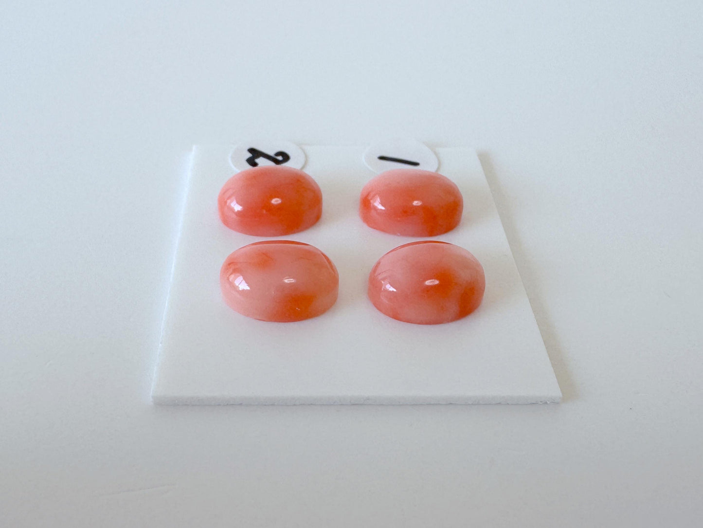 Deep Sea Coral Oval Cabochons Natural Pair, Orange Pink Shades (10x8mm, Undrilled, Genuine Coral Gems)