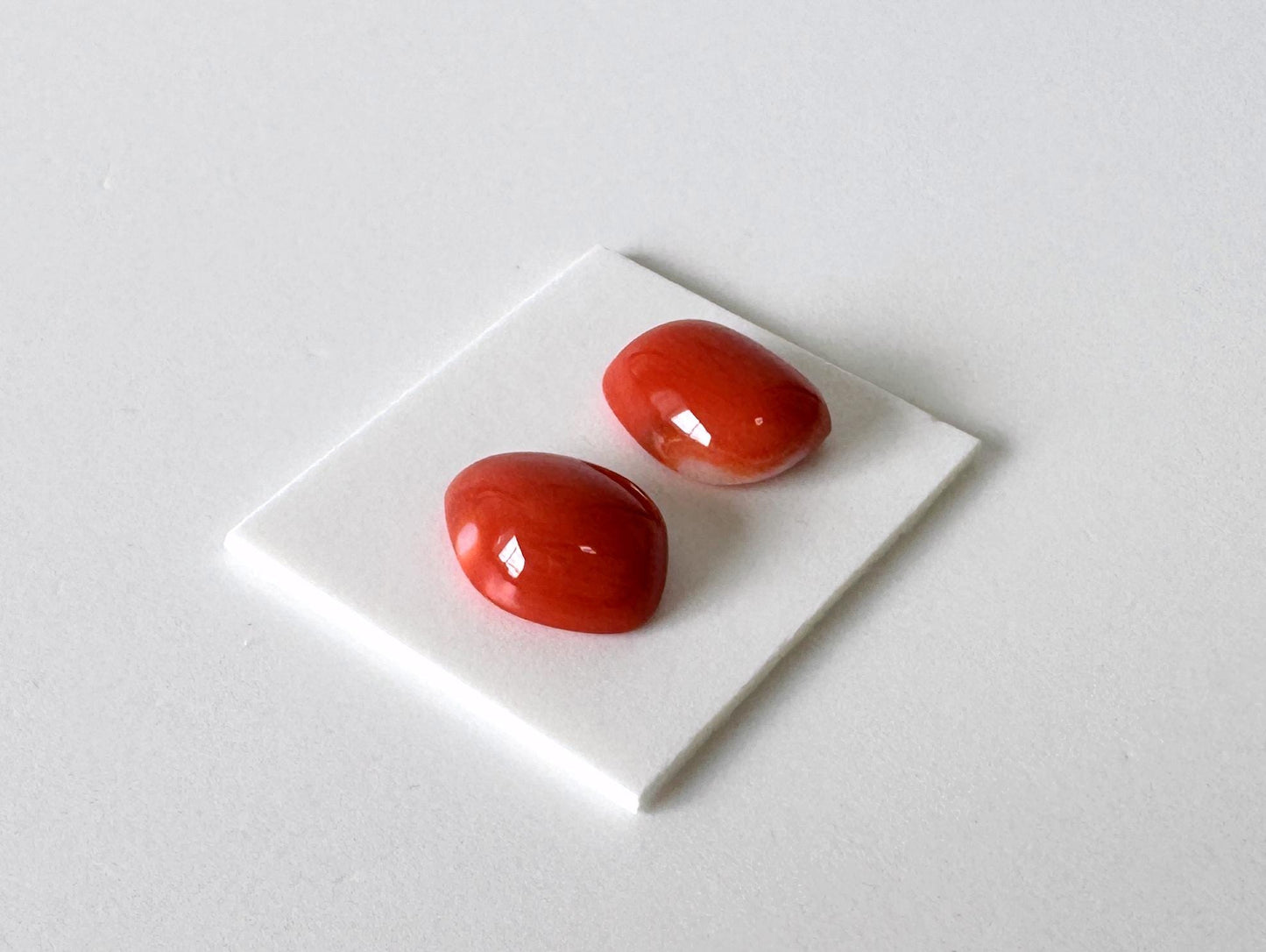 Momo Coral, Japanese Orange Cabochon | Loose 2 Pcs | Half-Drilled Back Hole, Flat-Back, 8.6-8.8mm X 7.1-8.1mm