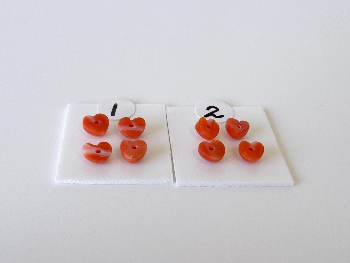 Natural Japanese red(Aka) coral tiny heart shape cabochon with half-drilled hole at back, Natural Color, Price per set of 4 pcs