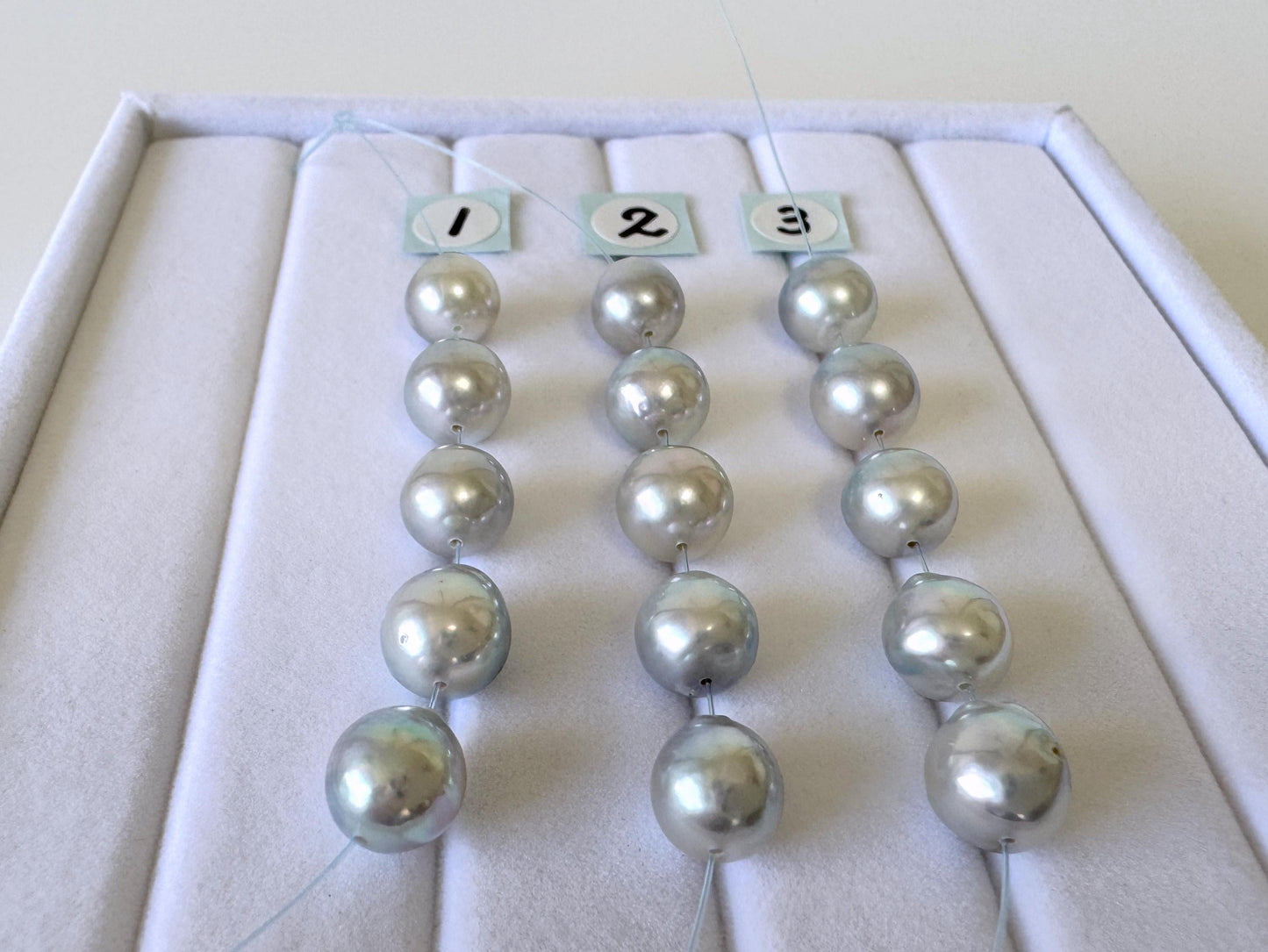 Japanese Akoya Pearl Beads: Natural Blue-Silver Cultured Pearls, Semi-Round Shape (7.5-8mm, Saltwater Mini Strand, 5 Pcs)
