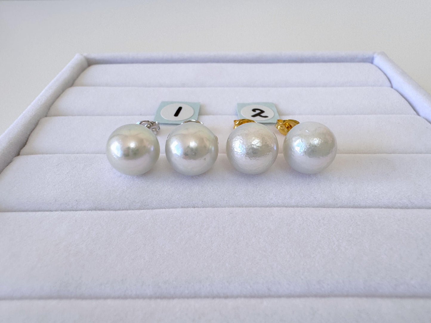 9.5mm Akoya Pearl Stud Earrings: Natural Light Blue Color, Silver 925