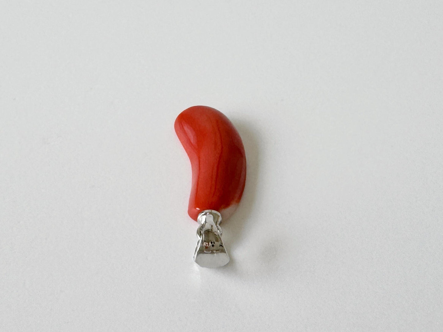Orange Momo Coral Pendant - Natural Unique Shape Coral Jewelry - Silver Bail (Rhodium-Plated), Genuine Material, 19x7.8mm