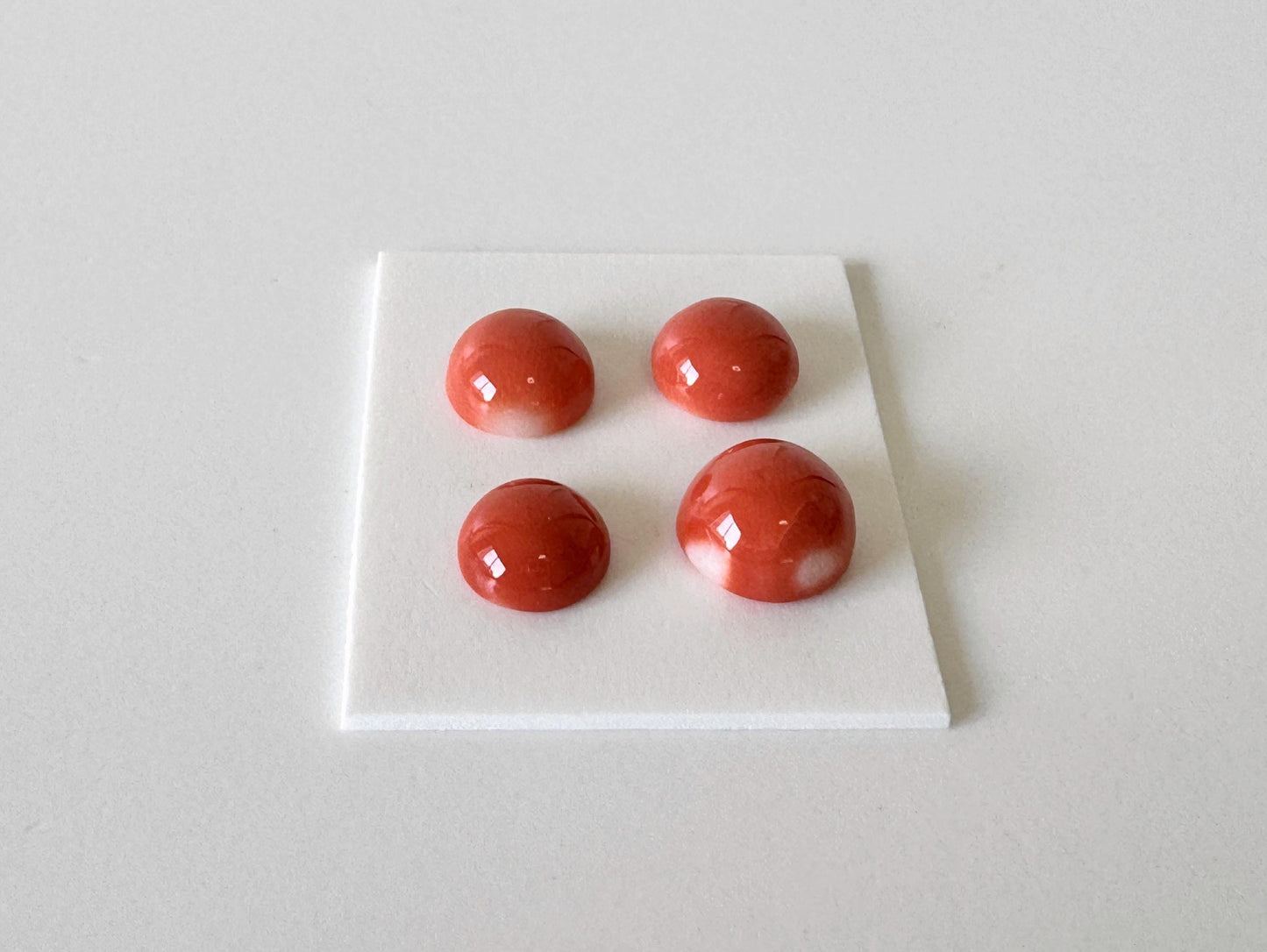 Momo Coral Round Cabochon Set of 4 Pcs, Japanese Orange Coral Loose | Natural Undyed | 7-8.2mm Half-Drilled Flat-Back Jewelry Supplies