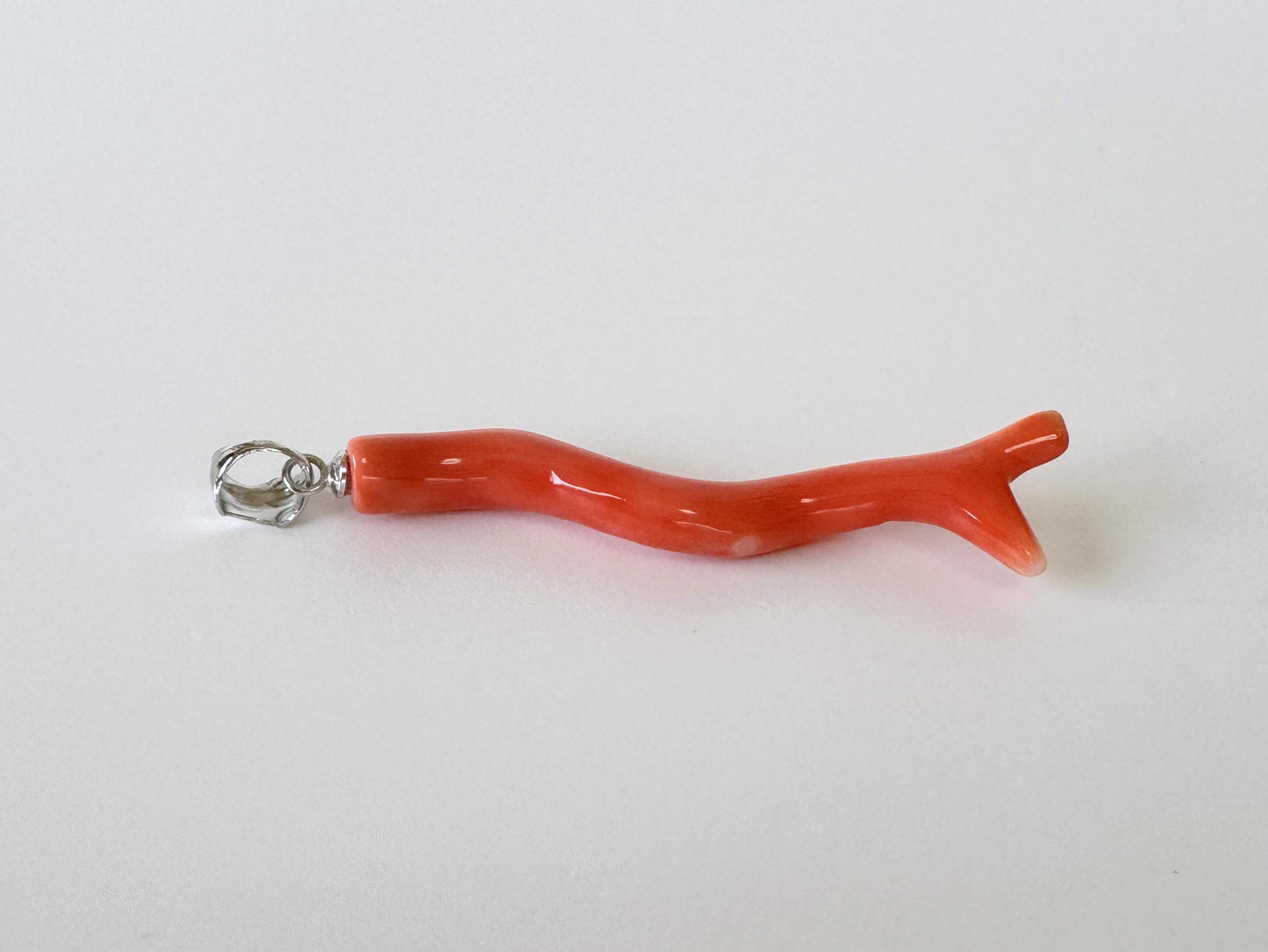 Momo Coral Branch Pendant: Natural Japanese Orange Coral, Sea Inspired Design (44mm, Silver Rhodium Bail)