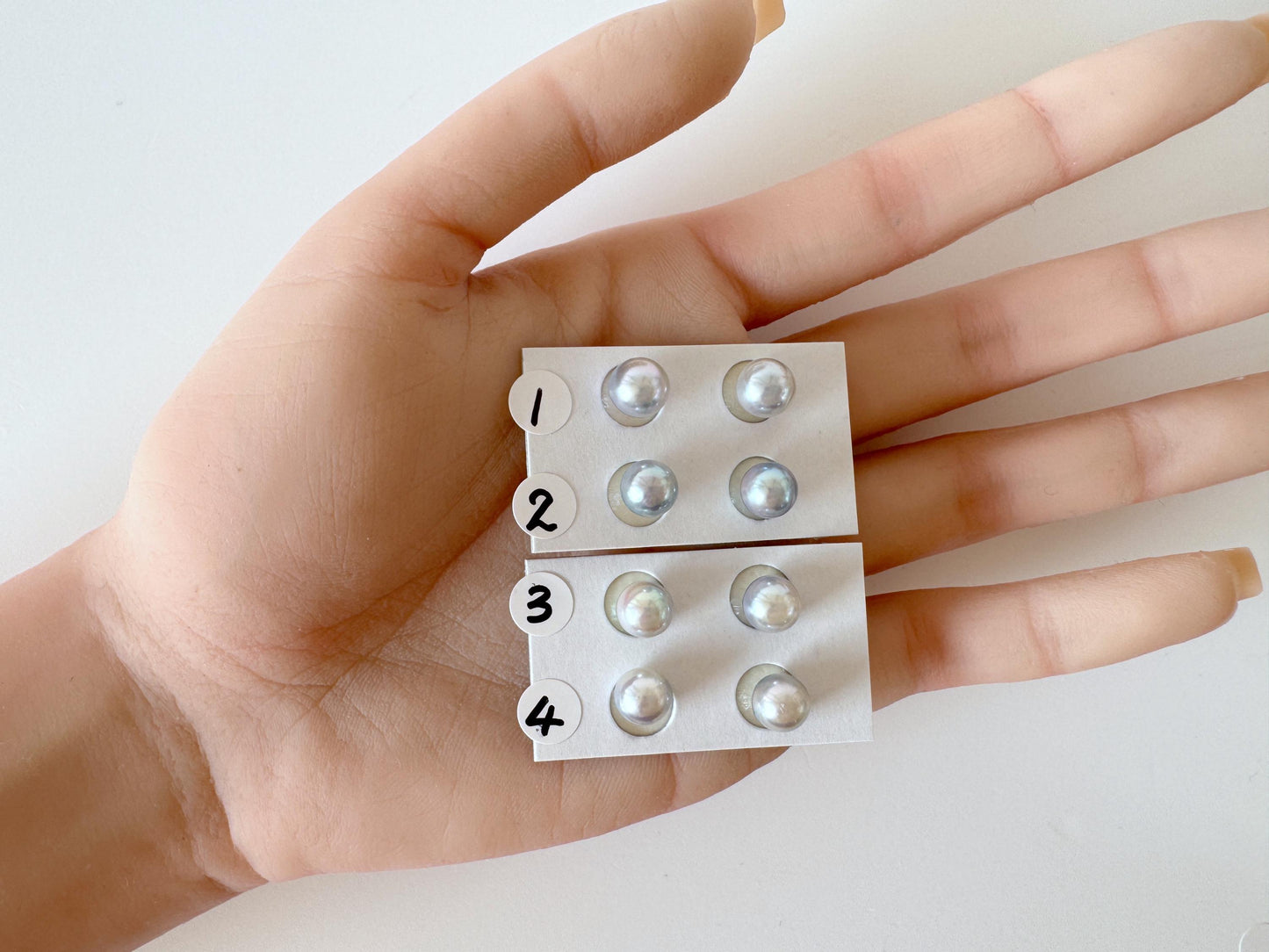 Akoya Pearls Loose Natural Blue/Silver Half-Drilled: 7-7.5mm, Japanese Cultured Saltwater Beads, Pair Pricing | Jewelry Supplies