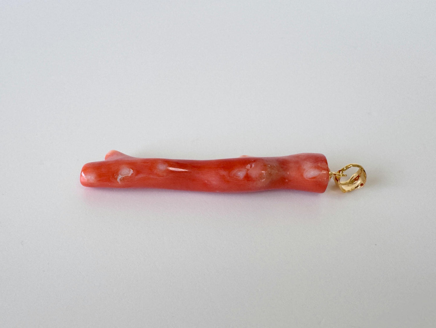 Momo Coral Branch Pendant: Natural Japanese Orange Coral Jewelry (48mm Length, Silver Gold-Plated Bail)