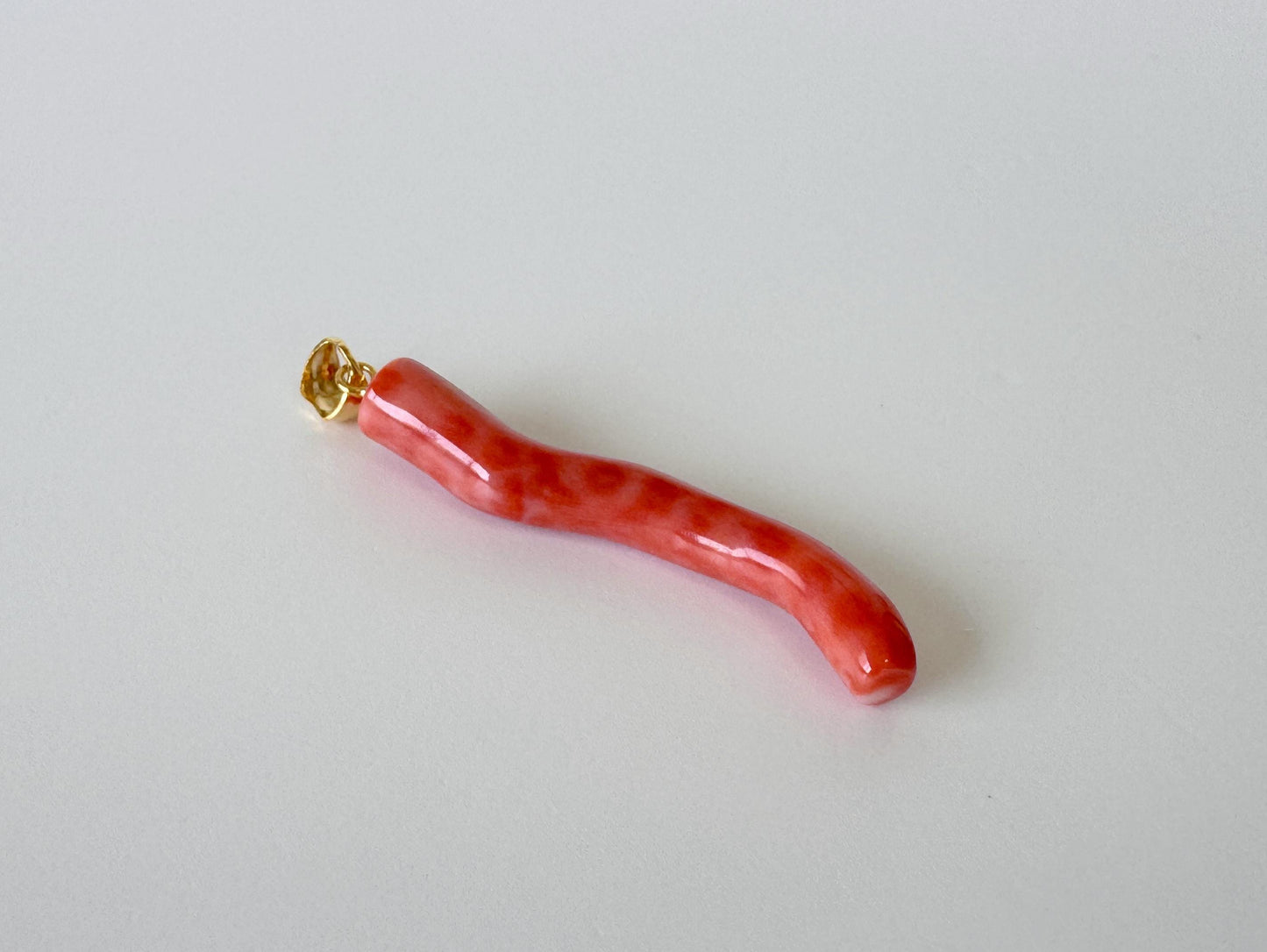 Momo Coral Branch Pendant: Natural  Orange Japanese Coral (39mm, Silver Gold-Plated Bail, Authentic Jewelry)