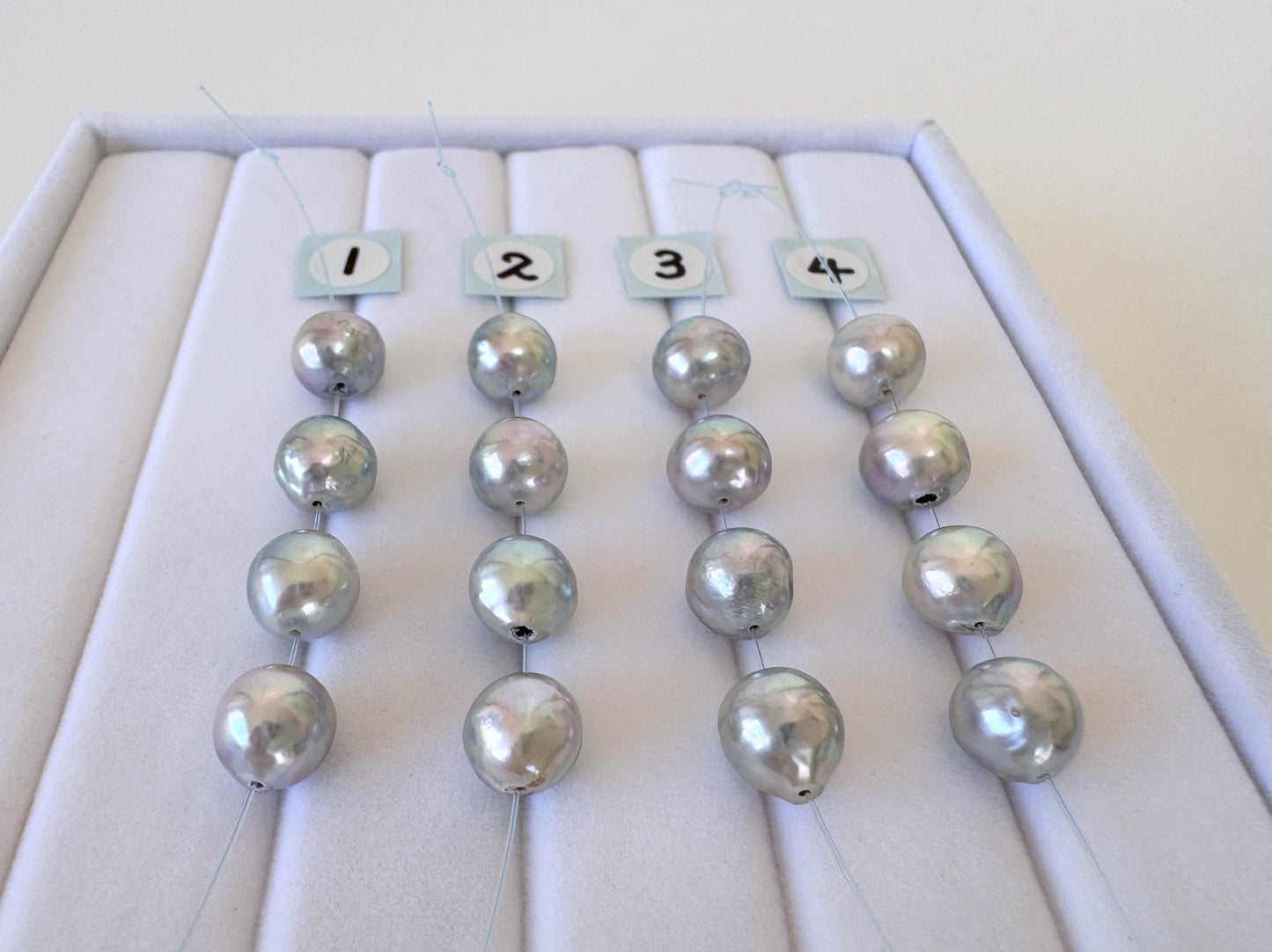 Japanese Akoya Pearl Beads: Natural Blue Silver, Saltwater Cultured (7.5-8mm, Mini Strand of 4 Pieces)