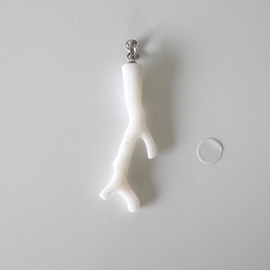 Natural White Coral Branch Pendant, 45mm, Natural color, Japanese White Precious Coral, Silver Bail (Rhodium-Plated)