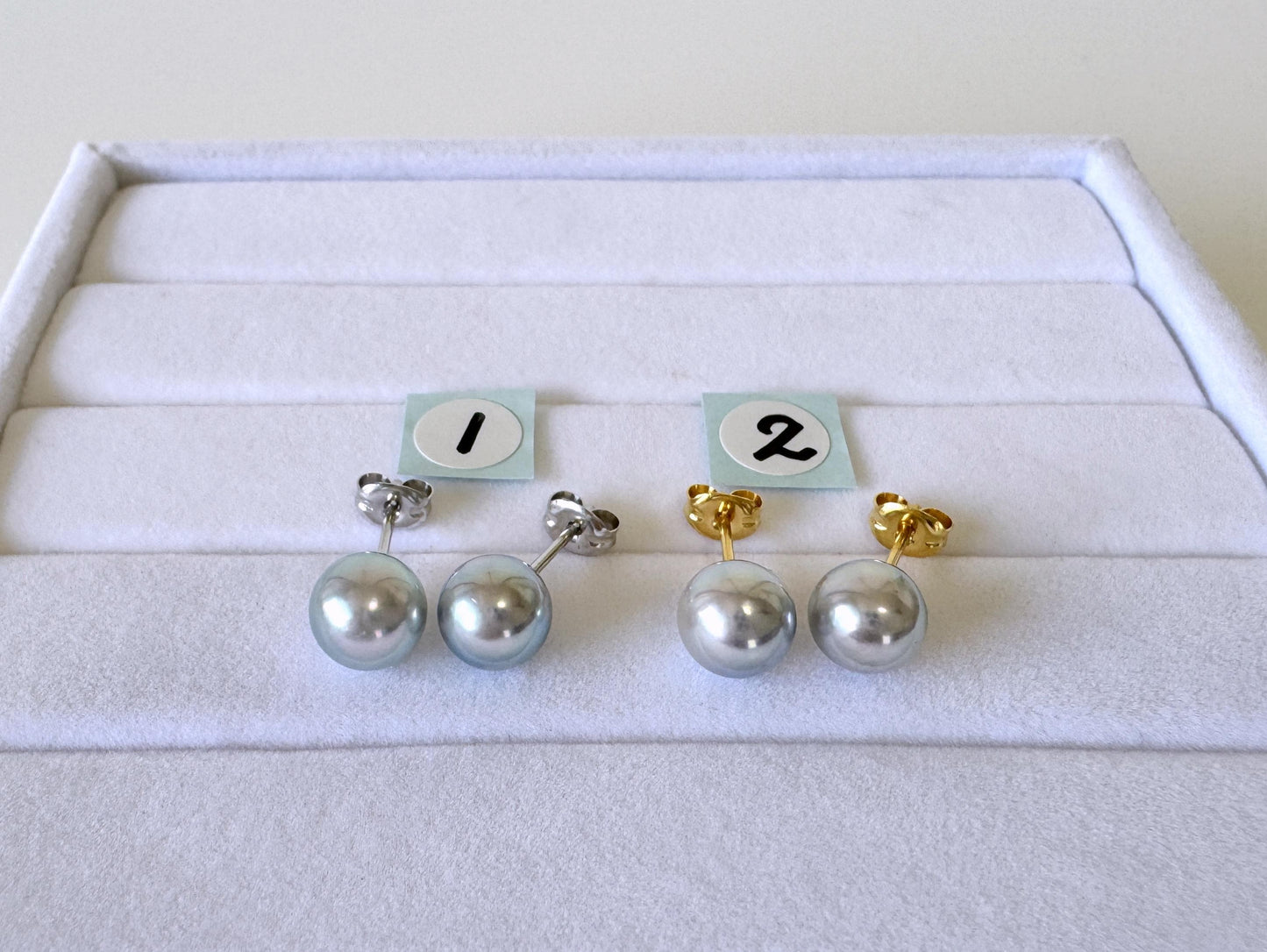 Japanese Akoya Pearl Stud Earrings, Natural Blue/Silver (7mm, Silver925 Posts, Saltwater Cultured)