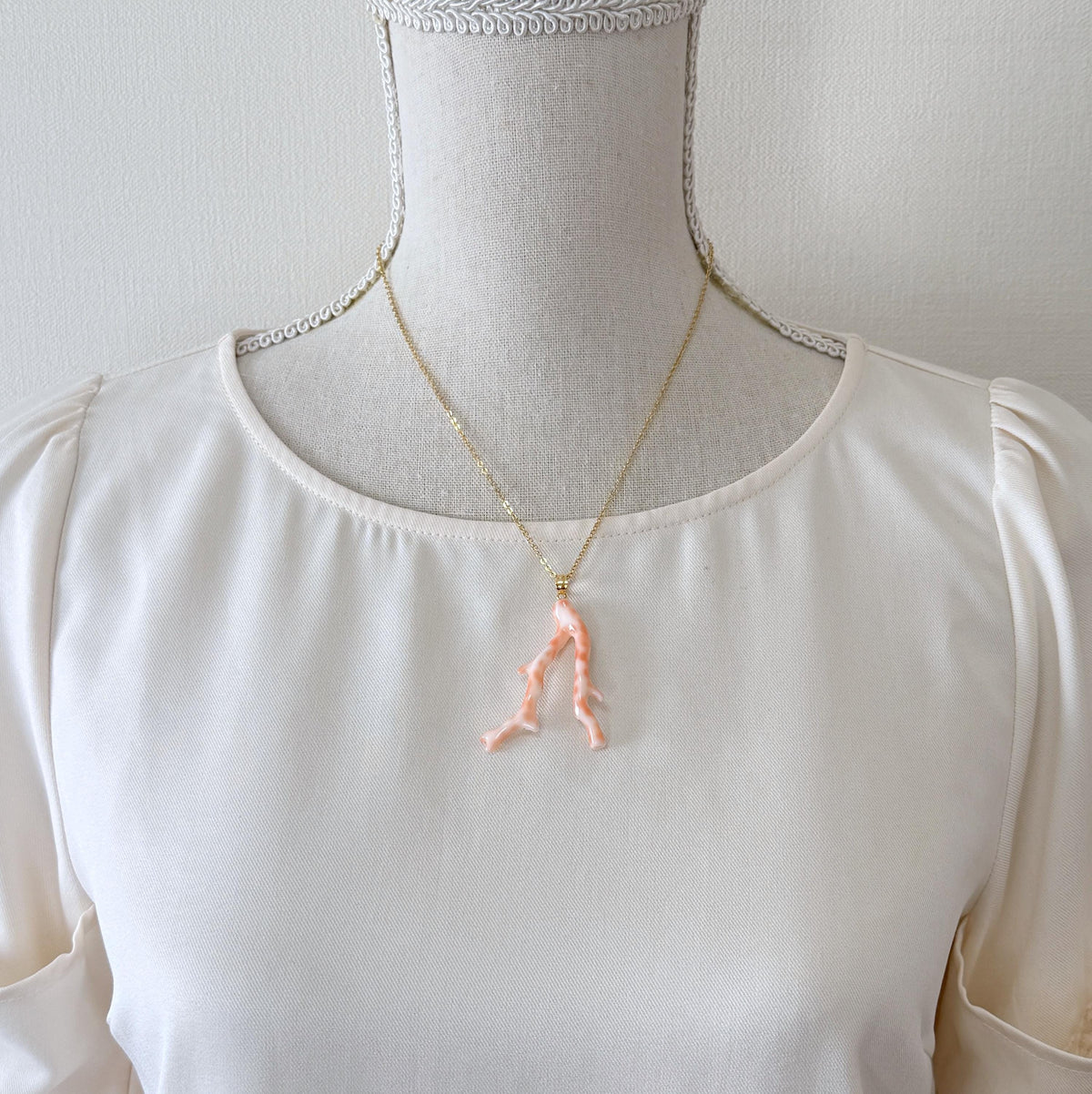 Coral Branch Pendant: Natural Pink / Orange / White Deep Sea Coral, Gold-Plated Silver Bail | 47mm, Unique Jewelry