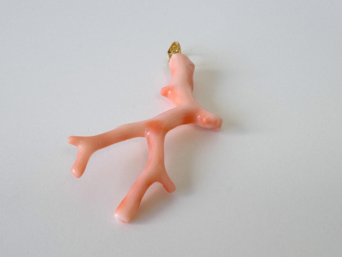 Coral Branch Pendant: Natural Pink Deep Sea Coral, Gold-Plated Silver Bail | 50mm, Jewelry, Unique Organic Design