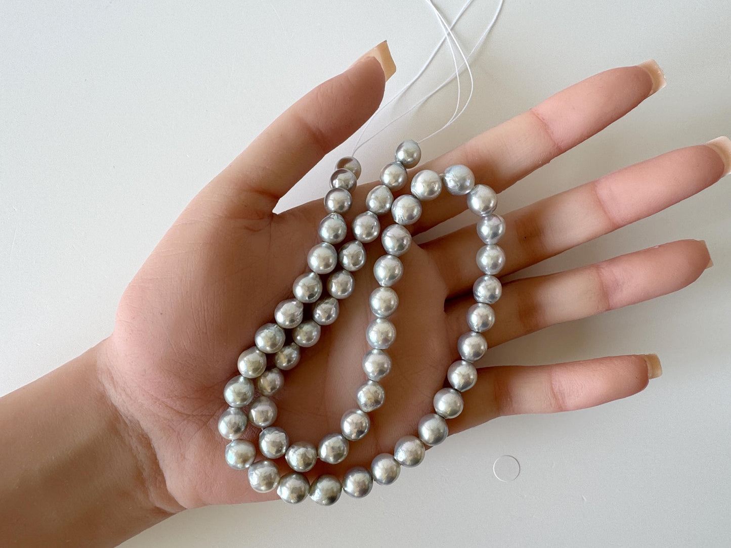 Japanese Akoya Pearl Strand: Natural Blue Silver Color - 7.5-8mm Cultured Saltwater Pearls, Full 15.7" Strand for Jewelry