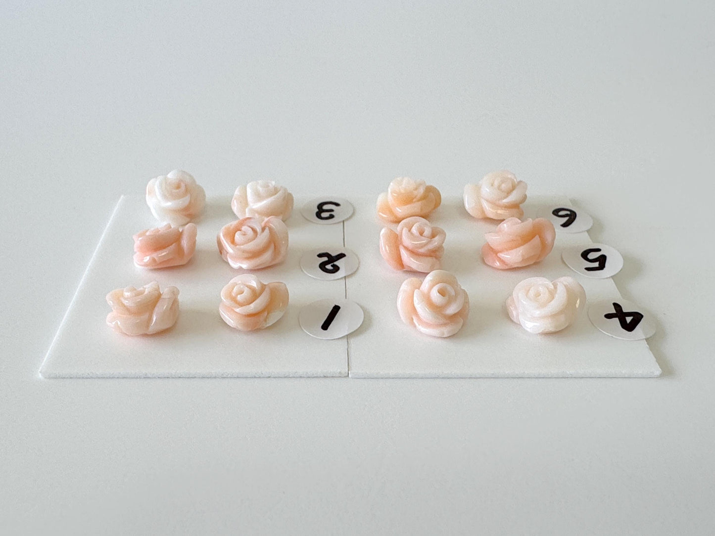 Natural Deep Sea Coral Rose Carvings 8-10mm, Pink Coral Roses, Natural color, Price per Pair, For Studs and Earrings, For Jewelry Making