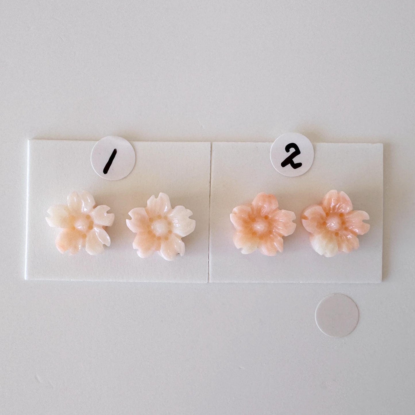 Deep Sea Coral Carving – Natural Pink Sakura Flower, 11mm Pair, Half Drilled Gemstones