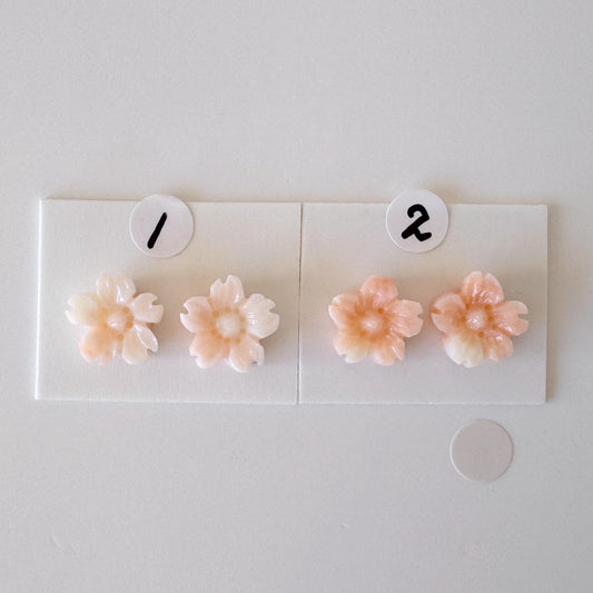 Deep Sea Coral Carving – Natural Pink Sakura Flower, 11mm Pair, Half Drilled Gemstones