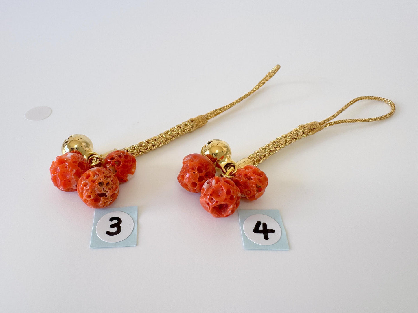 Lucky charm, Natural Aka (red) coral key strap, Netsuke strap, Natural color precious coral