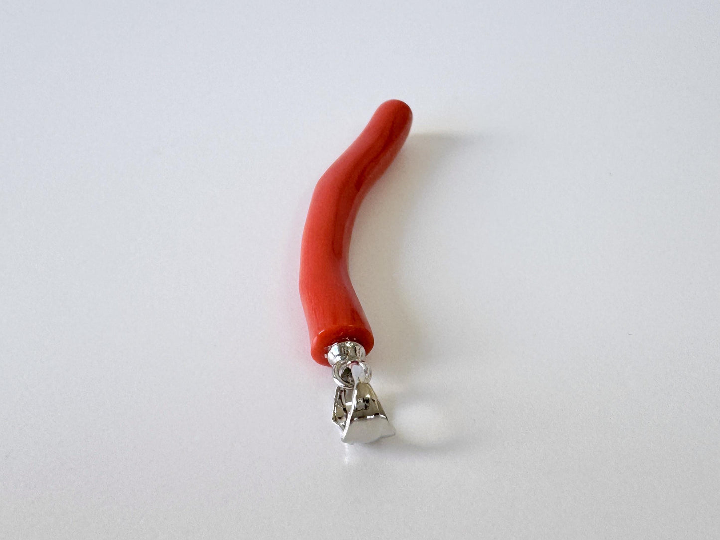 Momo Coral Branch Pendant - Japanese Coral Jewelry - Vermilion Orange, 34mm, Rhodium Silver Bail