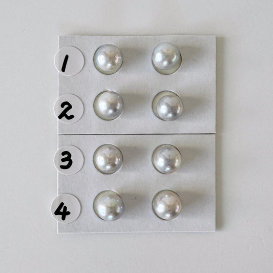 Akoya Pearls Loose Natural Blue/Silver Half-Drilled: 7-7.5mm, Japanese Cultured Saltwater Beads, Pair Pricing | Jewelry Supplies