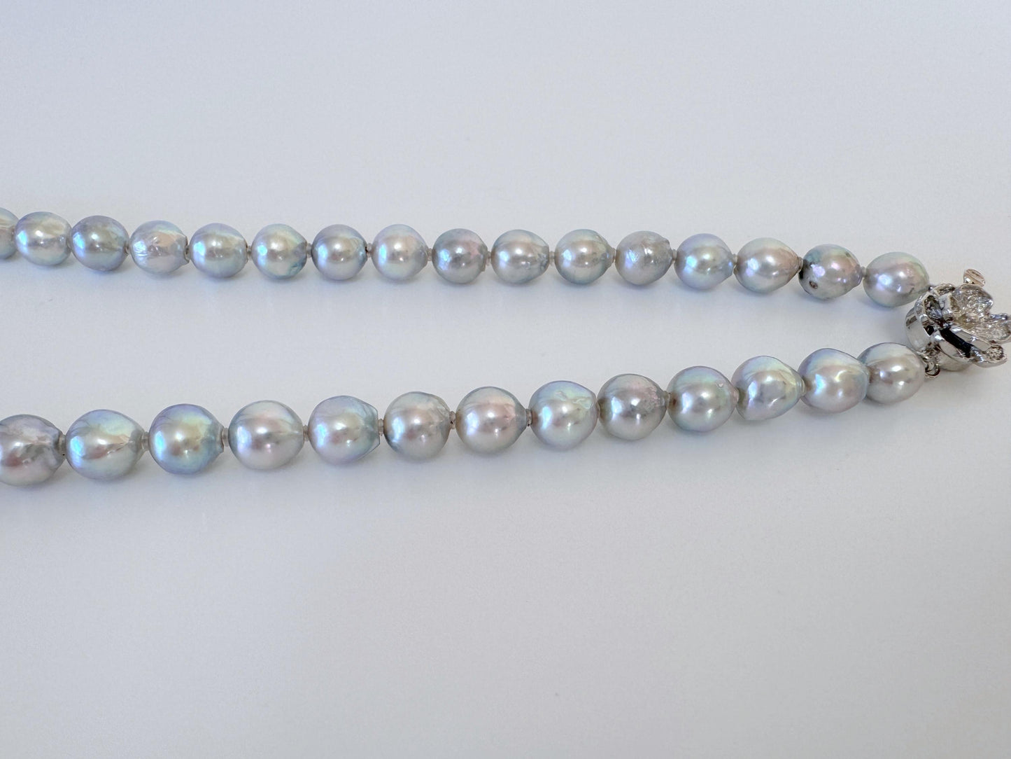 Japanese Akoya Pearl Necklace - Natural Blue Silver, 7.5-8mm
