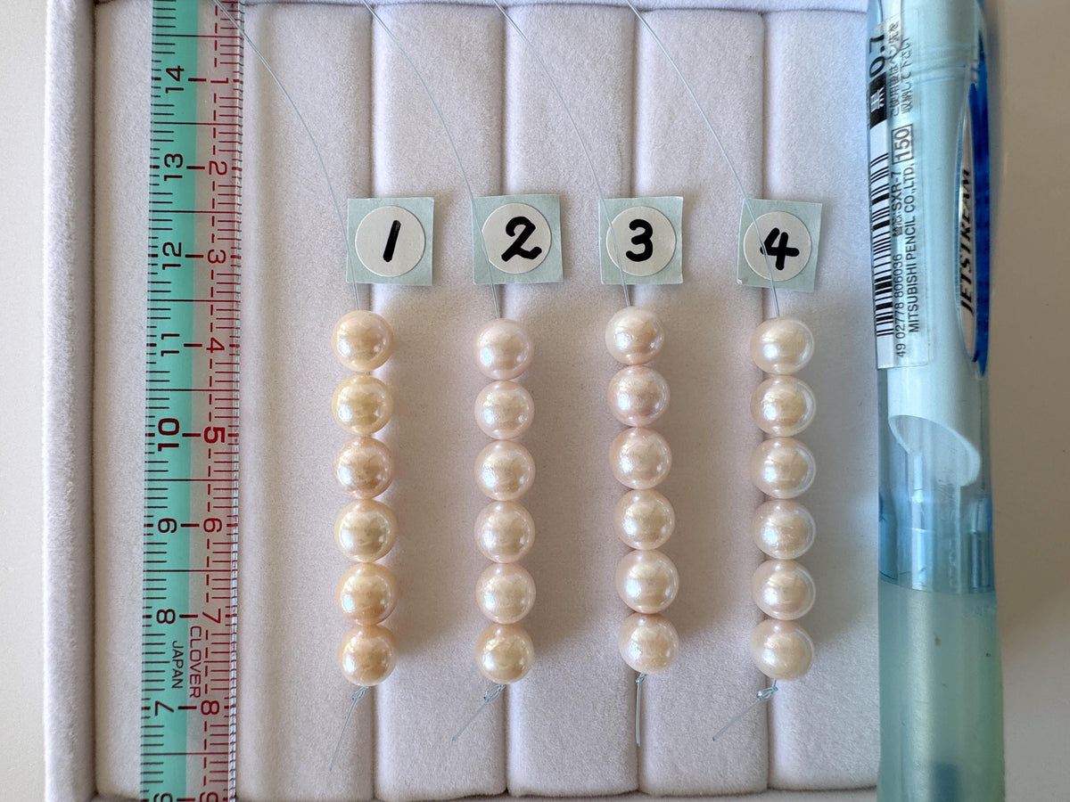 Akoya Pearl Beads Japanese Cultured, White Pink Overtone (Round 6.5-7mm, Saltwater, Mini Strand, 6 Pieces)