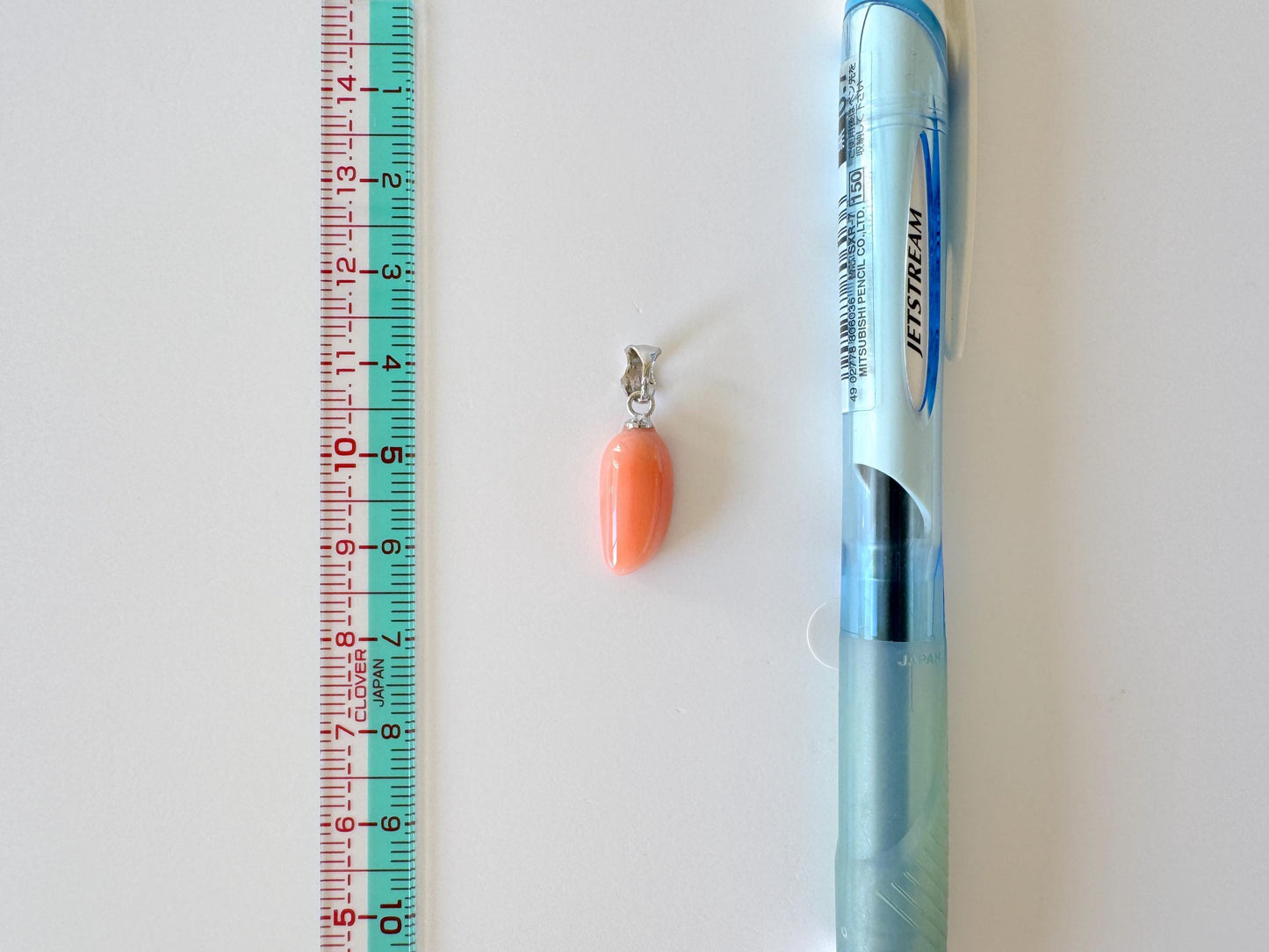 Natural Deep Sea Coral Unique Shaped Pendant, 16.4x8.1mm, Natural Pink/Orange color coral, Silver (Rhodium-Plated) bail