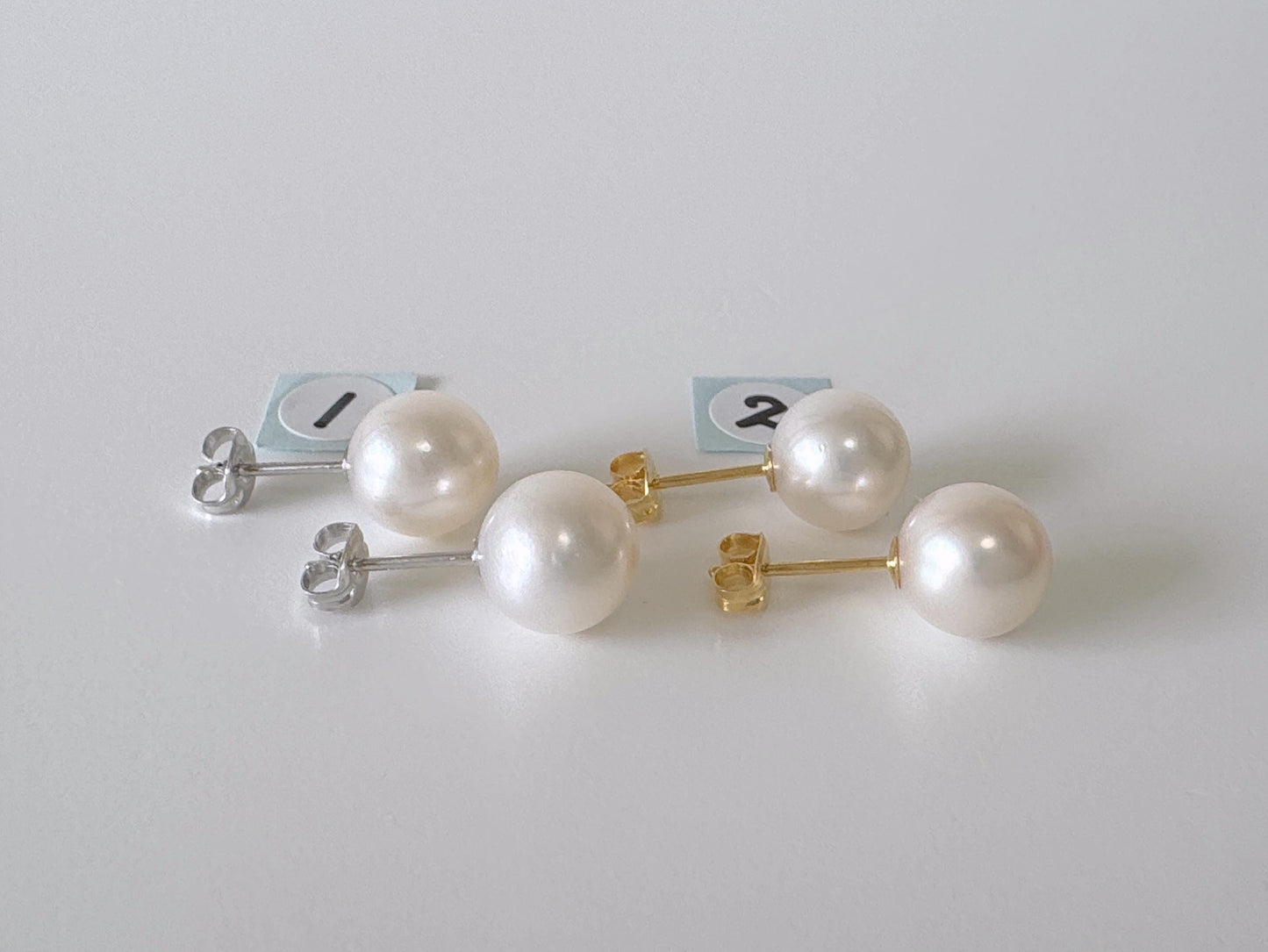 Japanese White Akoya Pearl Stud Earrings, 8.5mm, Silver 925 Post/Ear Nuts, Genuine Akoya Pearl, Salt water cultured pearl
