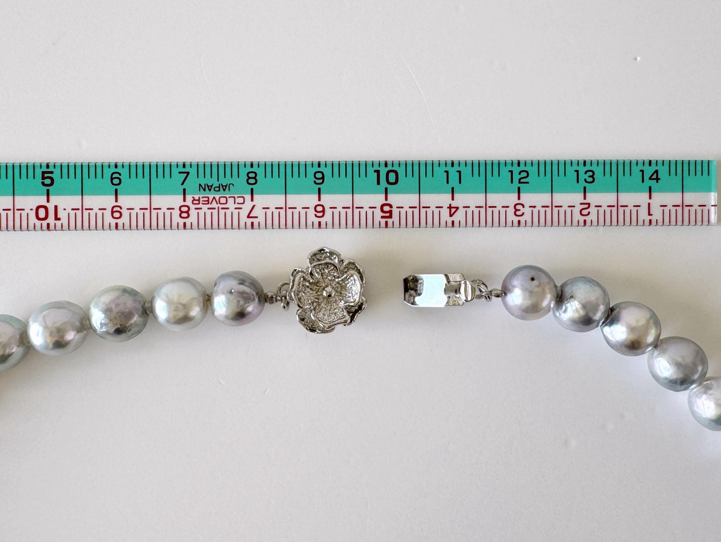 Japanese Akoya Pearl : Natural Blue Silver Color - Cultured Saltwater Pearls, 8-8.5mm Beads, Silver Clasp Necklace