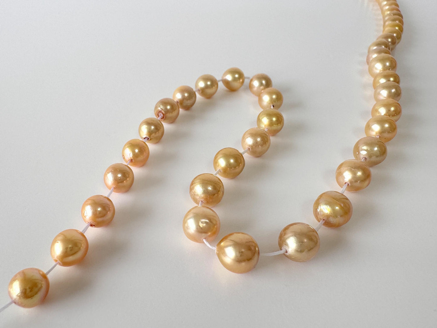 Japanese Akoya Golden Pearl Beads: Approx. 6-10mm Semi-Baroque, Color Treated | Full Strand 42cm, Saltwater Cultured Pearls