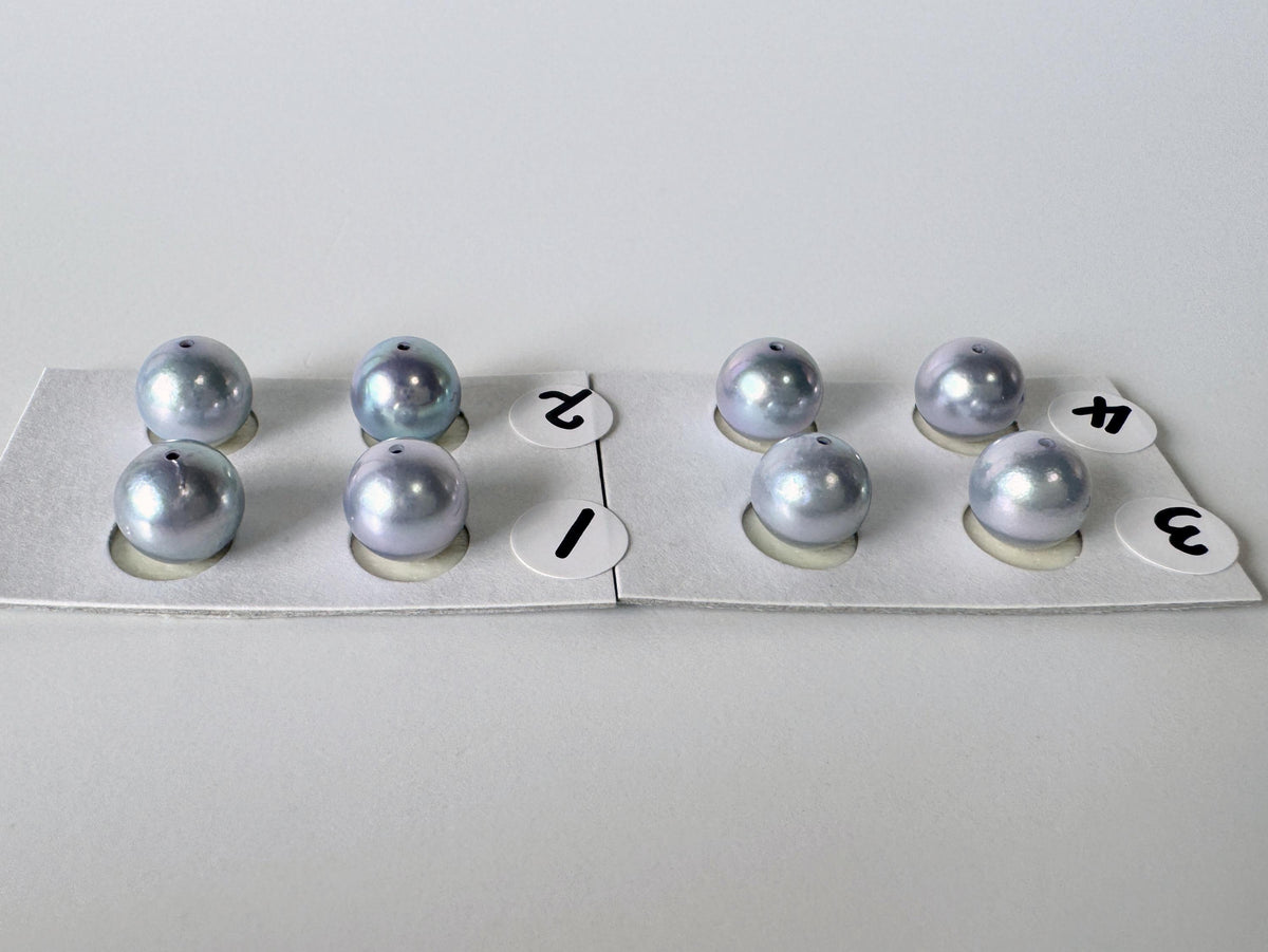 Japanese Blue/Silver (Treated) Akoya Pearl 8-8.5mm, Half-Drilled loose, Price per pair, Salt water pearl