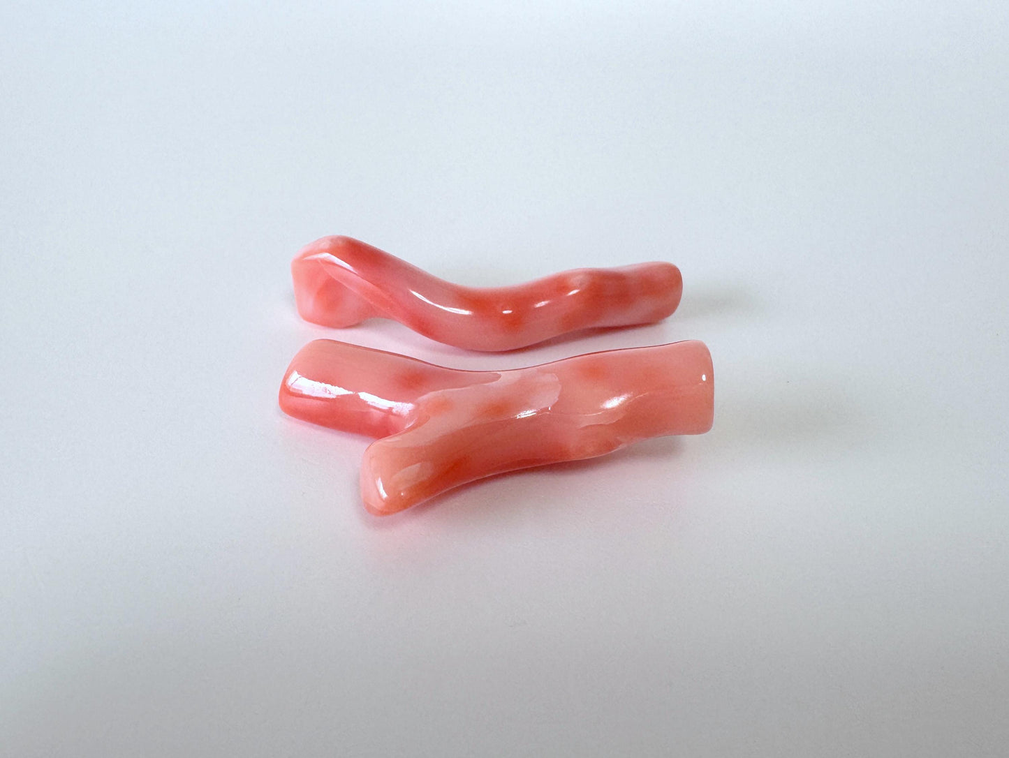 Natural Coral Branch Set Jewelry Supplies, Pink Orange Deep Sea Coral (35-38mm, Hole Drilled On Top, Set of 2 Pieces)