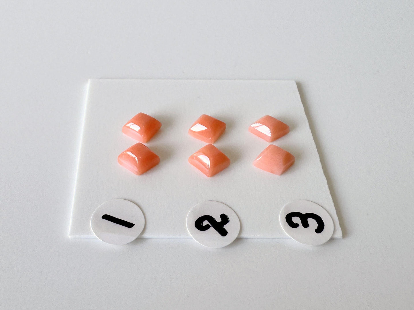 Deep Sea Coral Rhombus Cabochon | Pink-Orange Tone | Back Hole | 6.5-7X5.5-6mm Pair | Jewelry Supplies