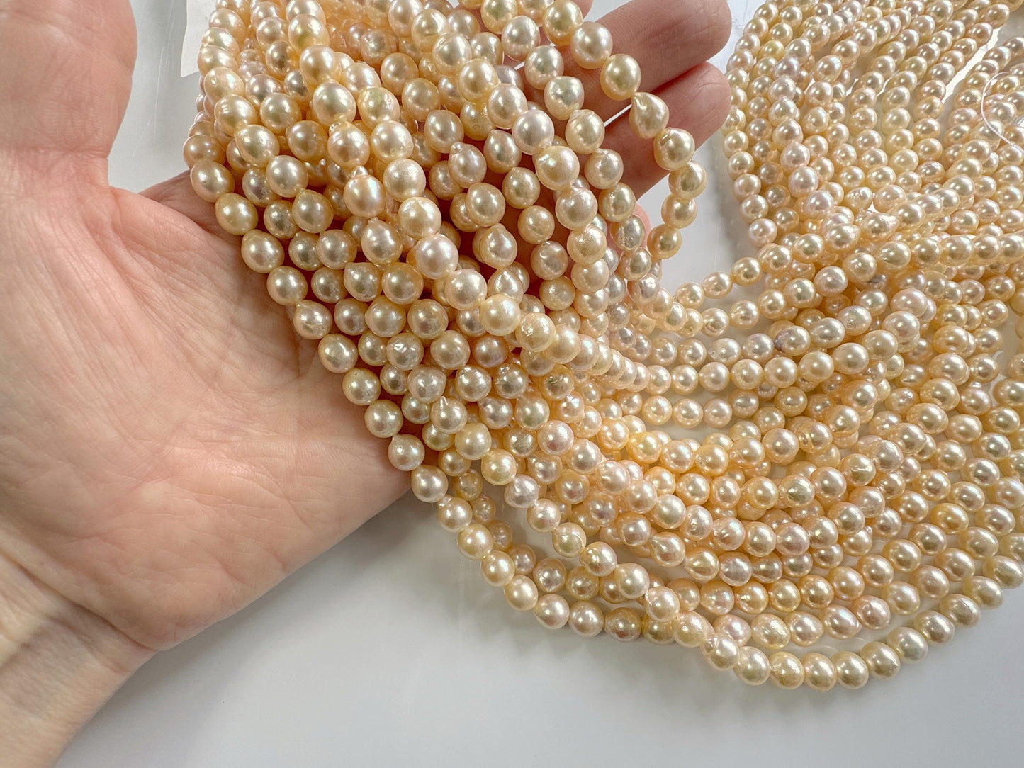 7-7.5mm Japanese Yellow Akoya Pearl Beads, Genuine Akoya Pearl, Full Strand, 40cm , 15.7", Cultured Salt water pearl