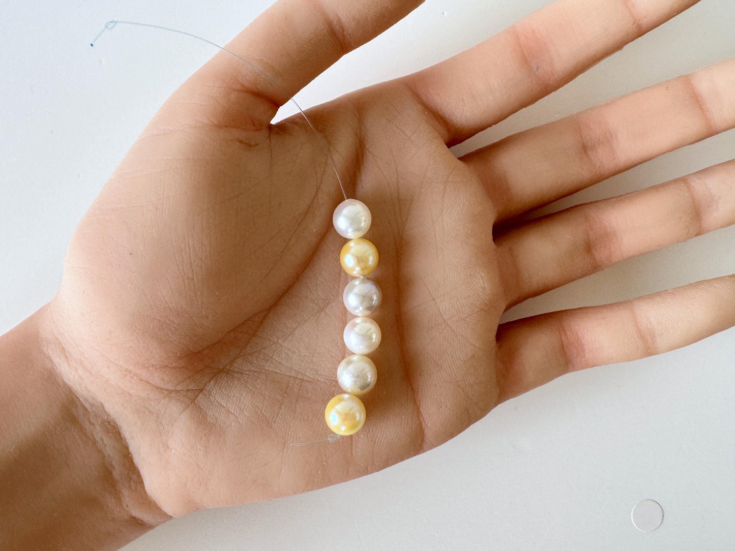 Japanese Akoya Pearl Beads: Natural Blue Silver Yellow - Cultured Saltwater Pearls, 7.5-8mm, Mini Strand Craft Supplies, 6 Pcs Strand