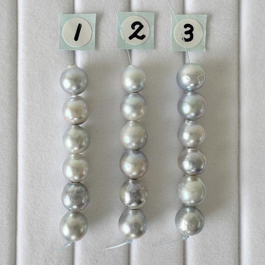 Japanese Akoya Pearl Beads: Natural Blue-Silver Cultured Pearls, Semi-Round Shape (7-7.5mm, Saltwater Mini Strand, 6 Pcs)