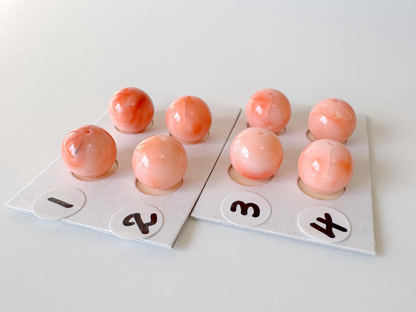 9-9.5mm Half Drilled Natural Deep Sea Coral Round Loose, Pink/Orange coral, for earring sets, natural color, price per pair