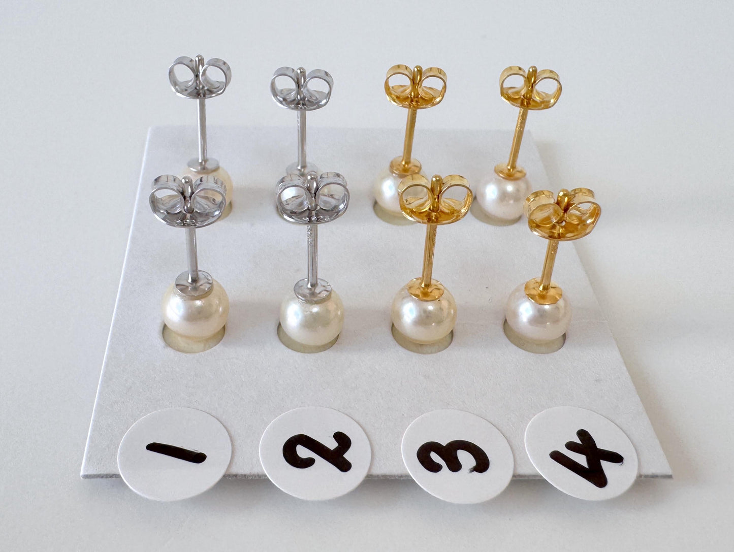 Akoya Pearl Stud Earrings: White/Off-White 5-5.5mm Pearls - Japanese Cultured, Silver 925, Saltwater Origin