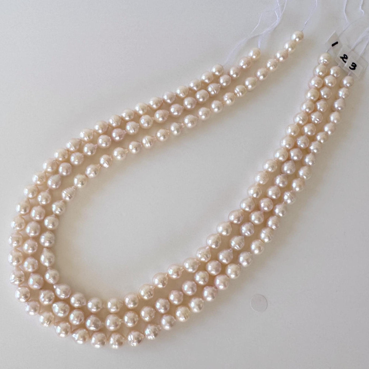 Japanese Akoya Pearl Strand 7-7.5mm Baroque Beads, White Pink Overtone (40cm + 5pcs, Saltwater Cultured, Some natural defects)