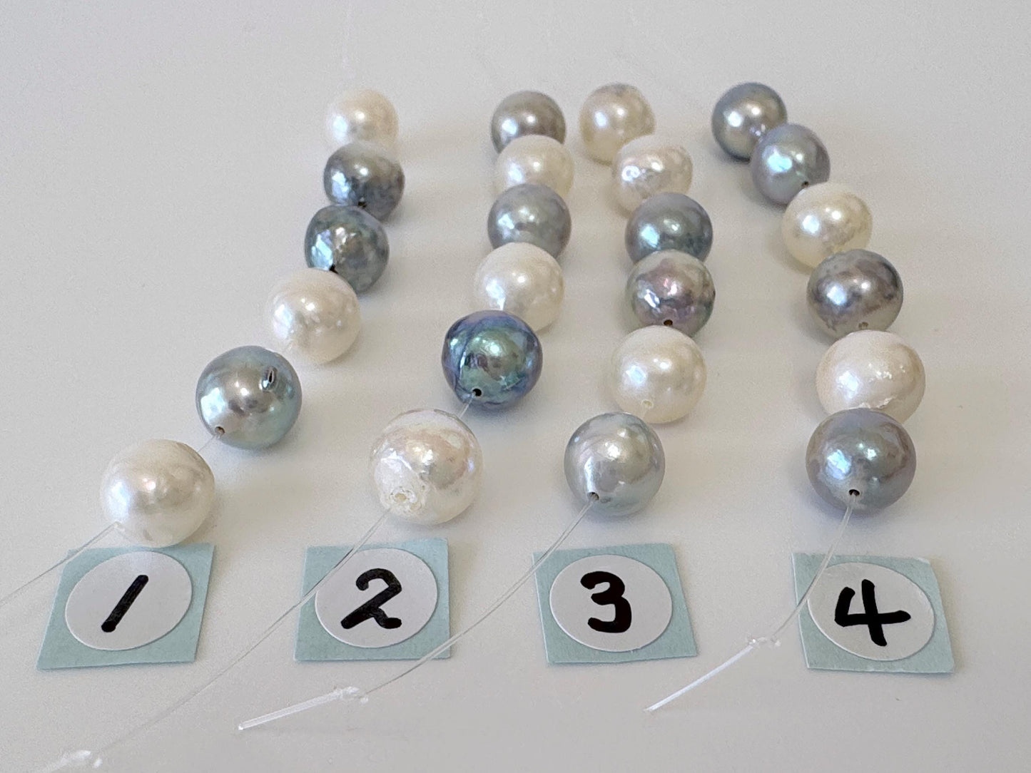 Japanese Natural blue/silver/white color Akoya Pearl Beads, 7-7.9mm, Mini Strand, Short Strand of 6 Pieces, Cultured in Sea Water