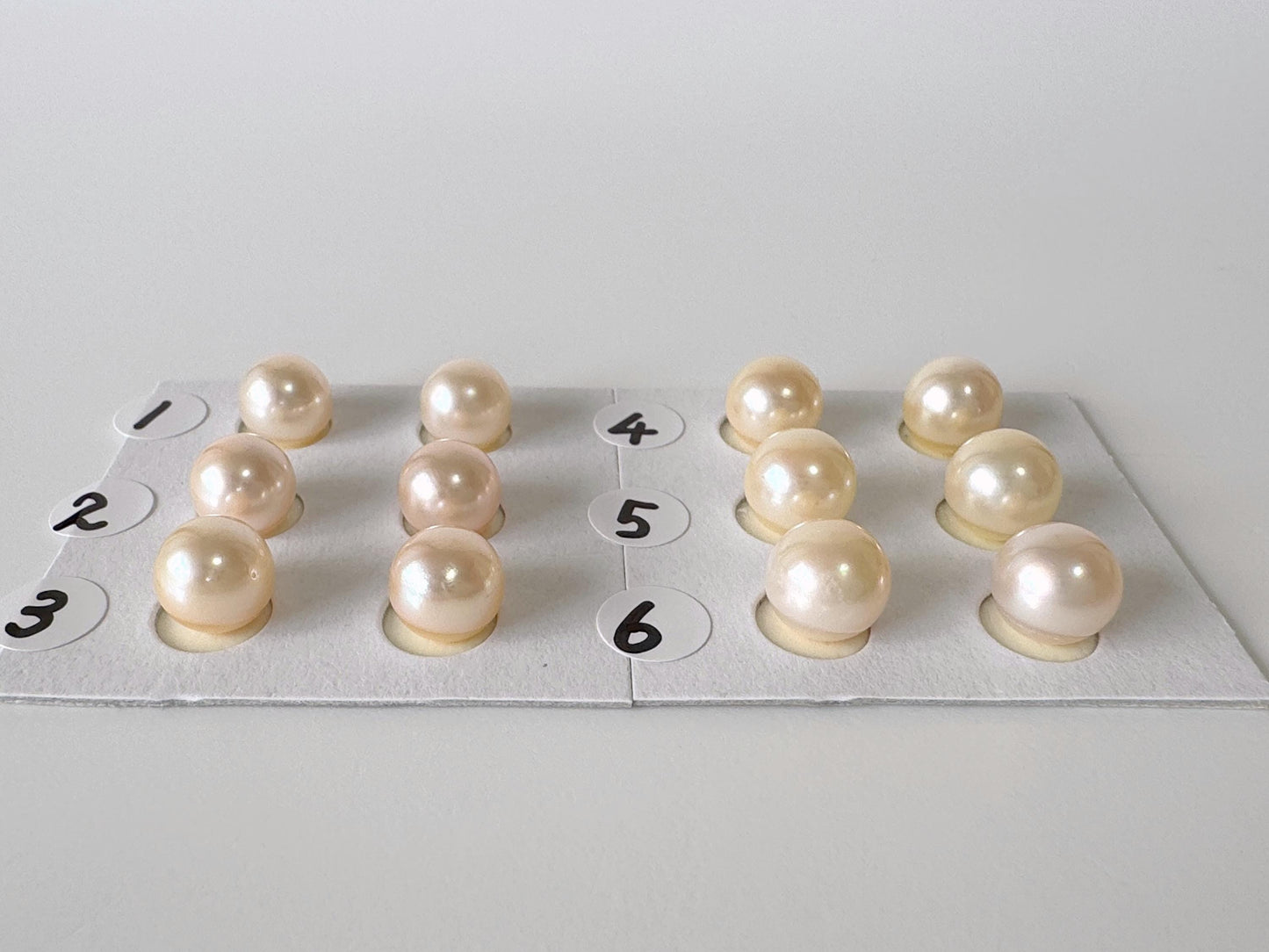 Japanese Cream White Akoya Pearl 8mm, Half-Drilled Round loose, Price per Pair, Value-priced  Salt water pearl, For Earrings