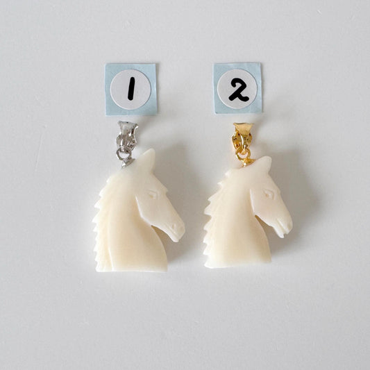 White Coral Horse Pendant: Double-Sided Carving - Natural Coral Jewelry, Silver Bail, Handcrafted Accessory