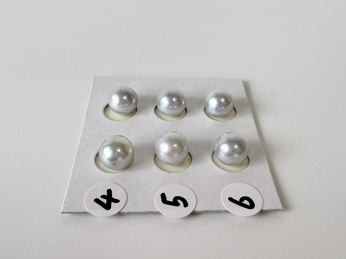 Akoya Pearls Loose Natural Blue/Silver Half-Drilled: 7-7.5mm, Japanese Cultured Saltwater Beads, Pair Pricing | Jewelry Supplies