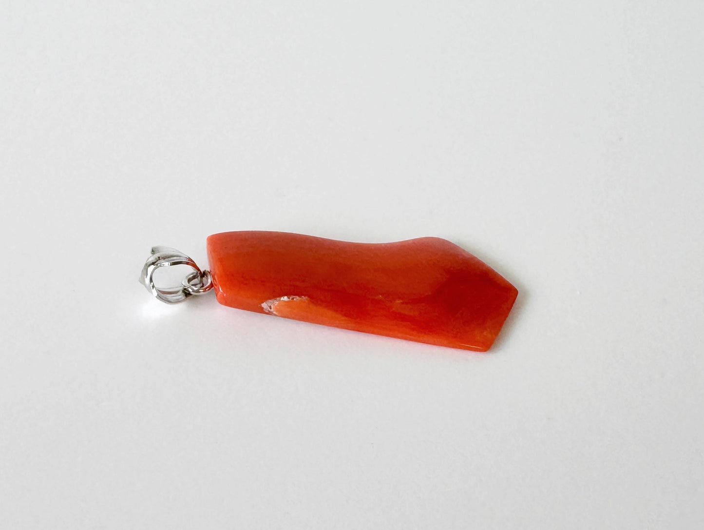 Orange Momo Coral Pendant - Natural Unique Shape Coral Jewelry - German Silver Bail, Genuine Material, 26x12mm