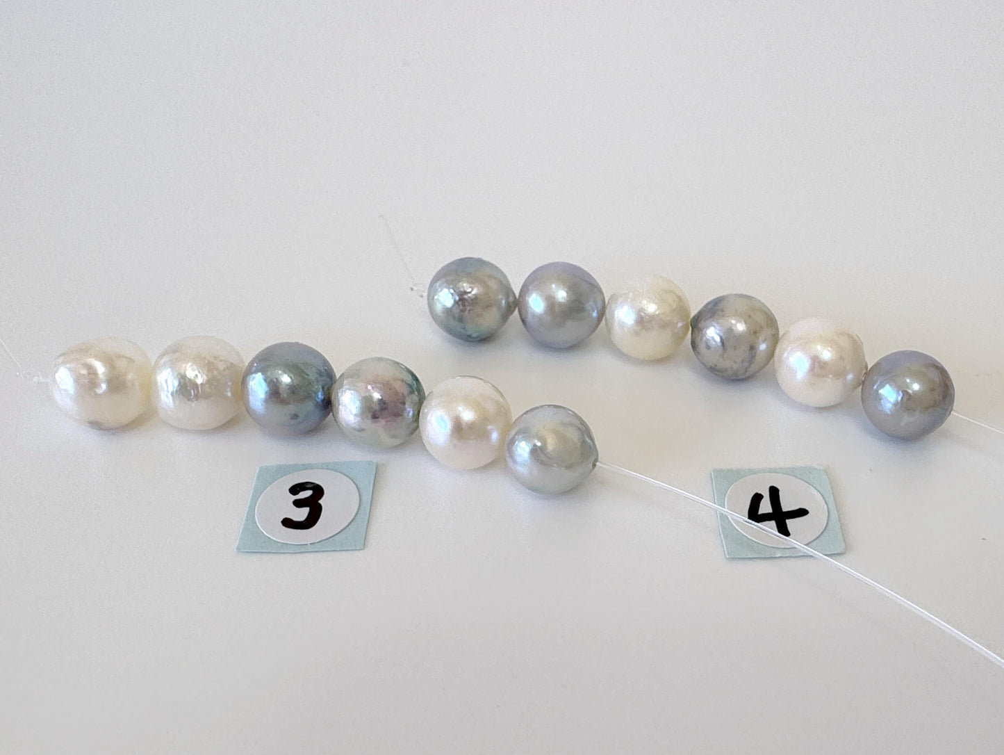 Japanese Natural blue/silver/white color Akoya Pearl Beads, 7-7.9mm, Mini Strand, Short Strand of 6 Pieces, Cultured in Sea Water