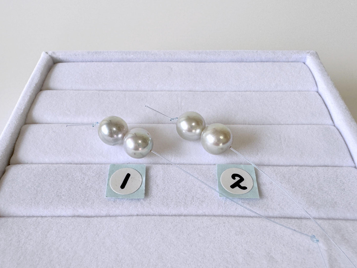 Japanese Blue/Silver (Natural color) Akoya Pearl Beads, 8-8.5mm, Mini Strand, 2 Pieces, Short Strand, Salt water pearl, Genuine Akoya Pearl