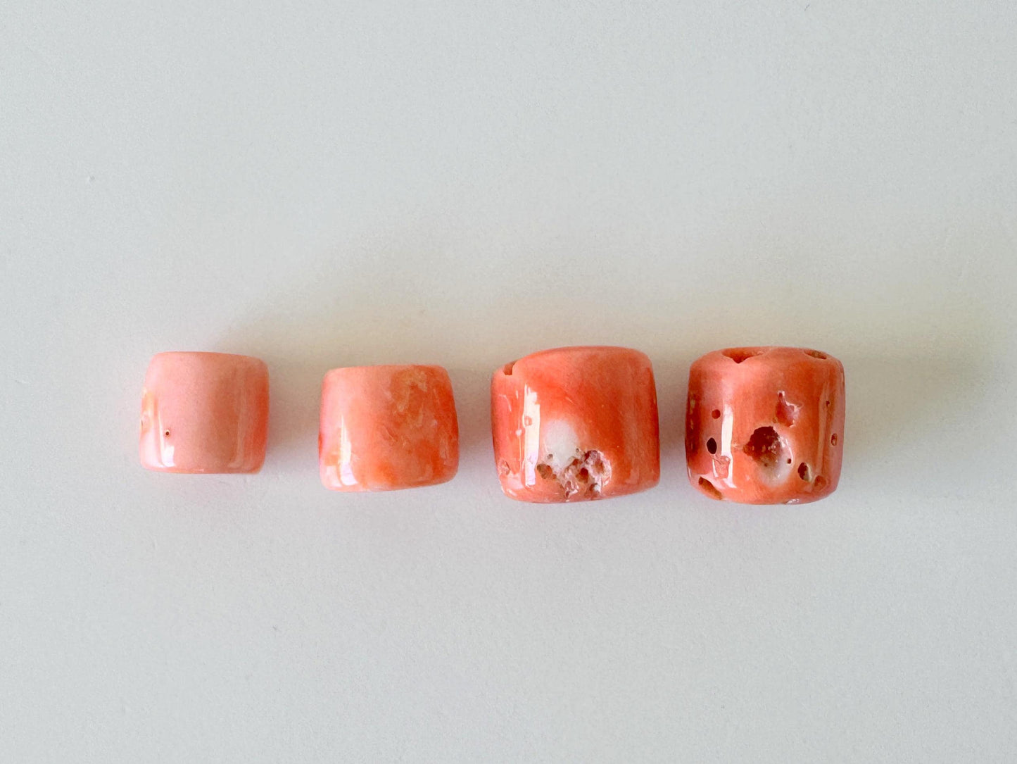 Momo Coral Cylinder Loose - Natural Orange Pink Japanese Coral Beads - Full Hole Drilled, Jewelry Making, Set of 4