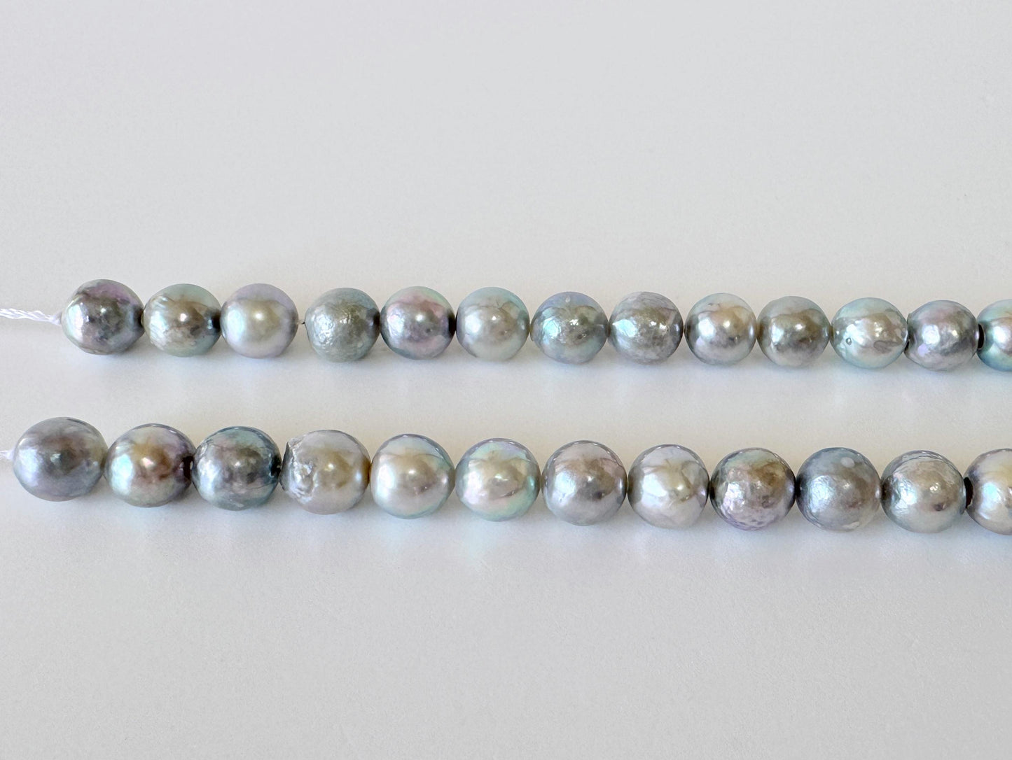 Japanese Akoya Pearl Strand - Natural Blue Silver Cultured Beads - Semi-Round Shape, 8-8.5mm Size, Saltwater Pearls, 40cm Length