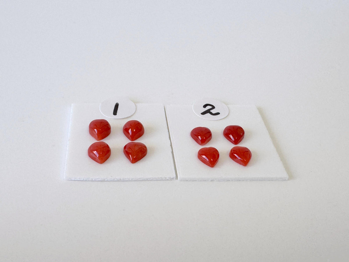 Natural Japanese red(Aka) coral tiny heart shape cabochon with half-drilled hole at back, Natural Color, Price per set of 4 pcs